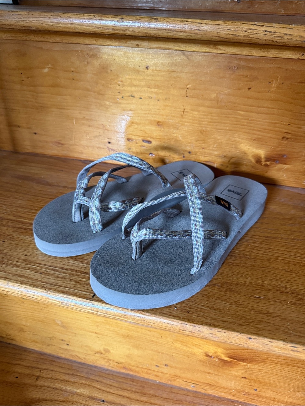 Teva Women’s Gray Patterned Strap Flip Flop Sandals